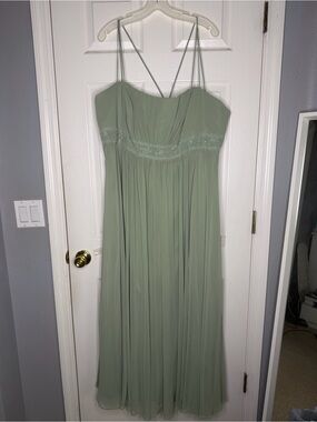 David's Bridal Sage Green Chiffon Spaghetti Strap Dress Size 20